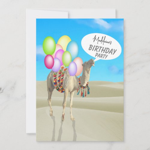 Birthday Fun Desert Camel Colorful Balloons  Invitation