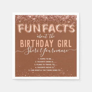 Birthday Fun Facts Balloon Text Glitter Girly Napkins