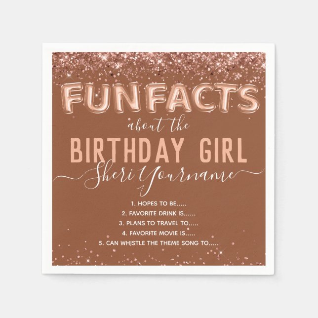 Birthday Fun Facts Balloon Text Glitter Girly Napkins (Front)