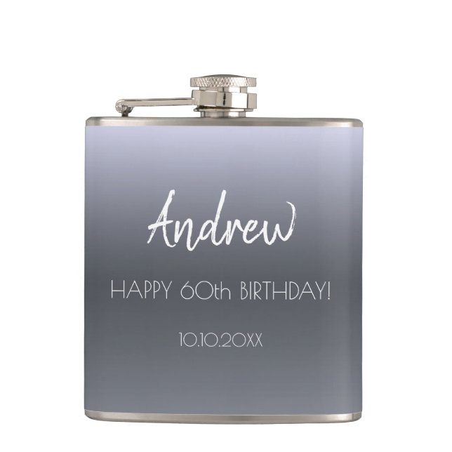 Birthday fun facts bio fun guy silver fox photo flask (Front)