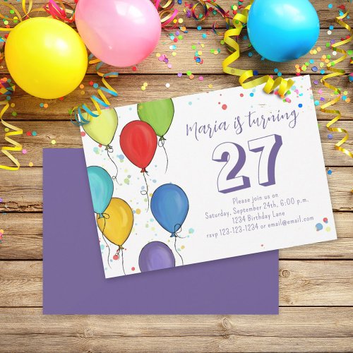 Birthday Fun Party Celebration Balloons Confetti Invitation