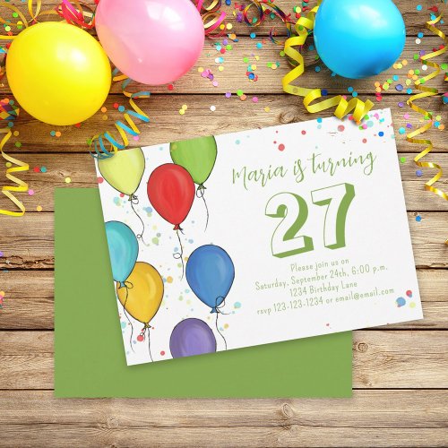 Birthday Fun Party Celebration Balloons Confetti Invitation