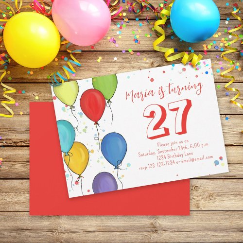 Birthday Fun Party Celebration Balloons Confetti  Invitation