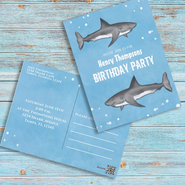 Birthday Fun Simple Whimsical Sharks Blue Ocean Postcard (Creator Uploaded)