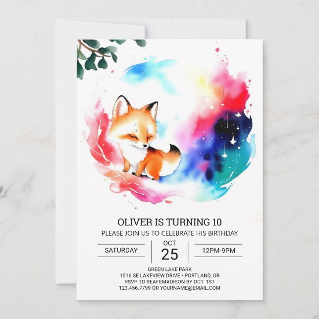 Birthday Fun with Watercolor Foxes Invitation (Front)