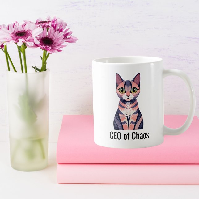 Birthday Funny Cat “CEO of Chaos” Cat Mom Custom Coffee Mug (Creator Uploaded)
