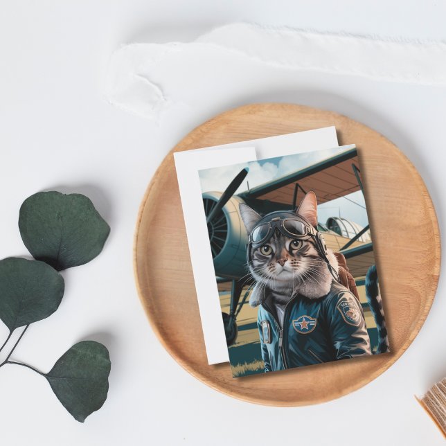 Birthday Funny Cat Pilot & Airplane Aviation Pet Postcard (Creator Uploaded)