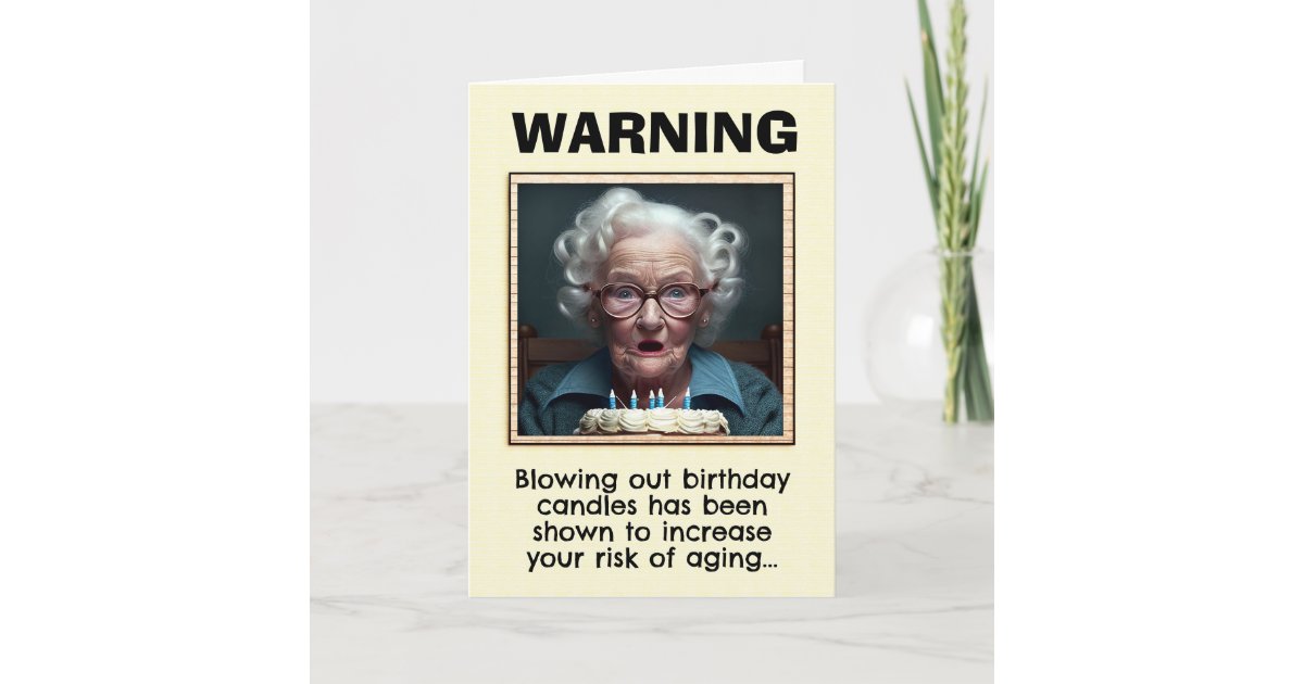 Birthday Funny Old Lady and Candles Card | Zazzle