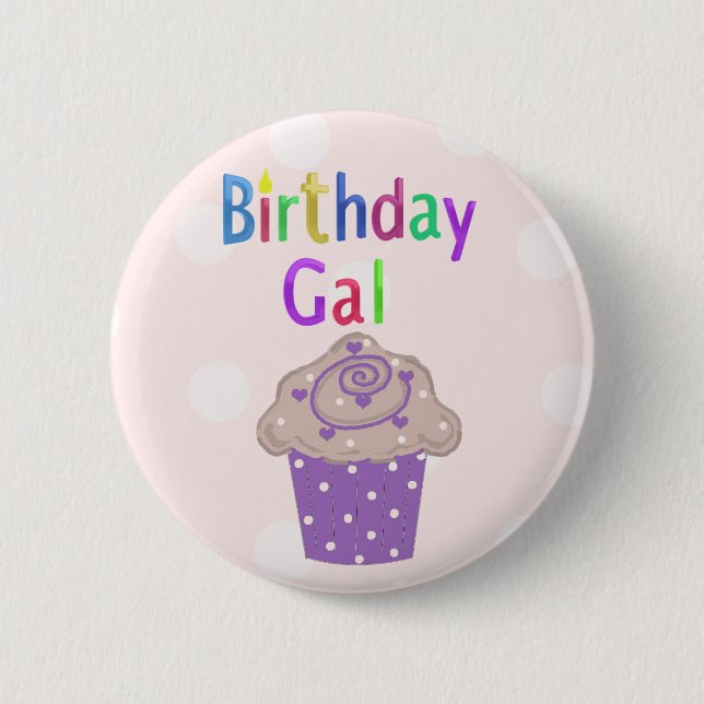 Birthday Gal Polka Dot Cupcake Button (Front)