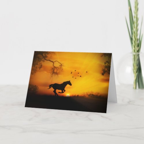 Birthday Galloping Horse and Birds Sunset Card