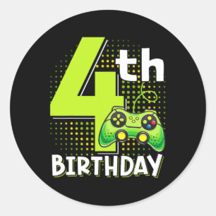 Birthday Gamer 4 Years Old Funny Video Game Boys Classic Round Sticker