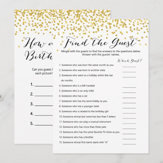 Birthday Games x2 - how old | find the guest Invitation (Front/Back)