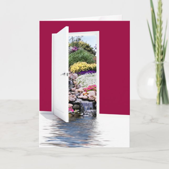 Birthday garden door with waterfalls card (Front)