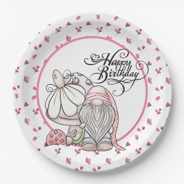 Birthday Garden Gnome  Paper Plates (Front)