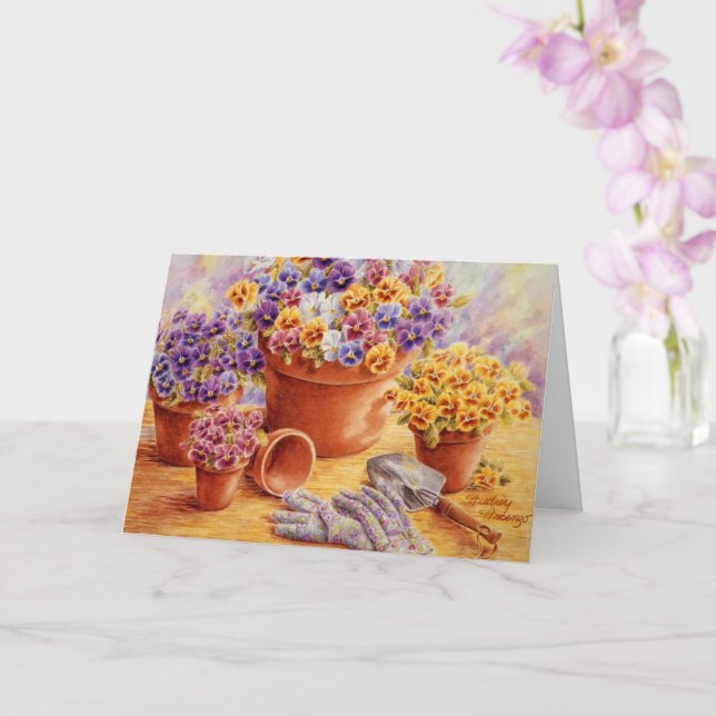 Birthday Garden Pansies Joy Happiness Card (Orchid)