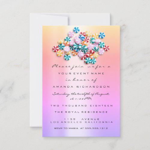 Birthday Gelly Belly Pastel Candy Rainbow Sweets Invitation