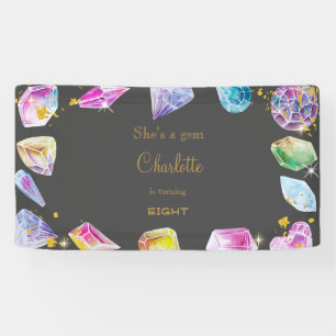 Birthday Gem Party Crystals Girl's watercolor Banner