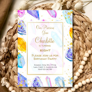 Birthday Gem Party Crystals Girl's watercolor Invitation
