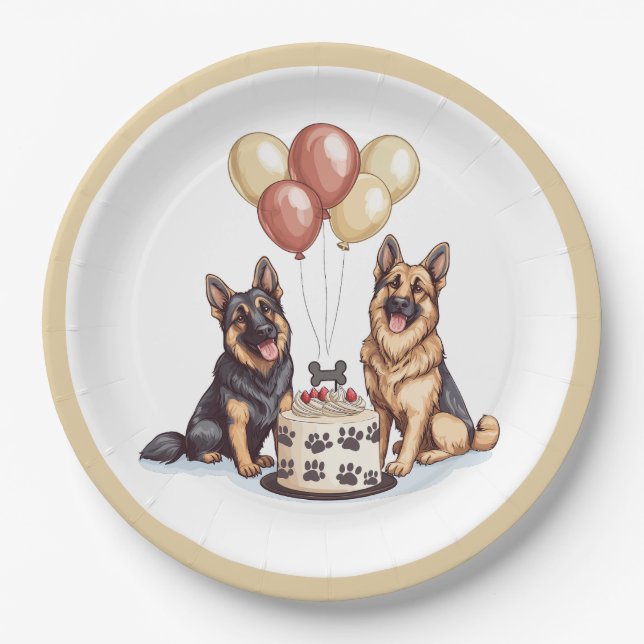 Birthday German Shepherd Dogs Birthday Cake Paper Plates (Front)