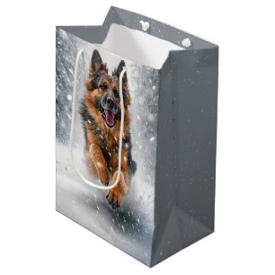 Birthday German Shepherd Running In Snow Medium Gift Bag