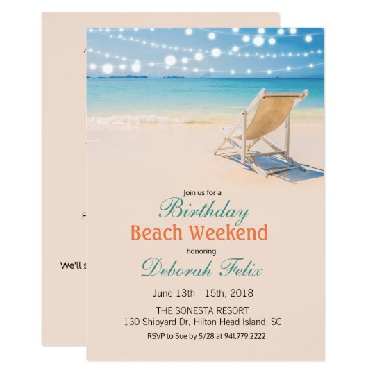 Birthday Getaway String Lights Beach Invitation | Zazzle.com