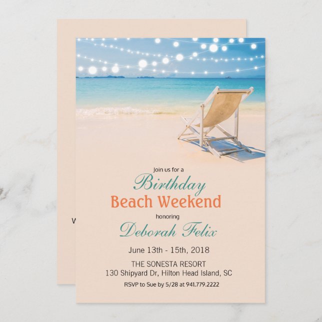 Birthday Getaway String Lights Beach Invitation (Front/Back)