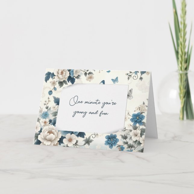 Birthday Getting Old Humor Blue Chinoiserie  Card (Front)