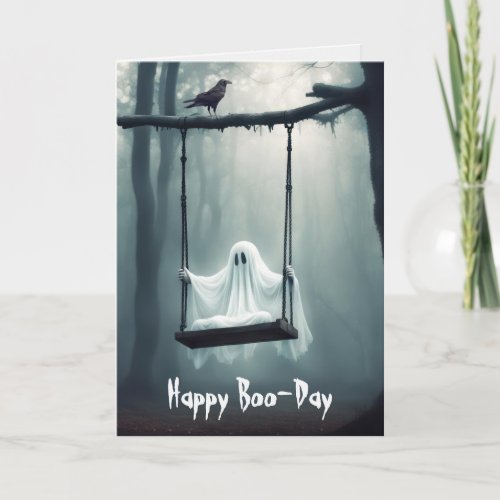 Birthday Ghost and Raven Card