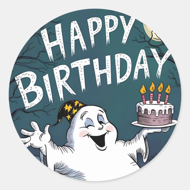 Birthday Ghost Classic Round Sticker (Front)