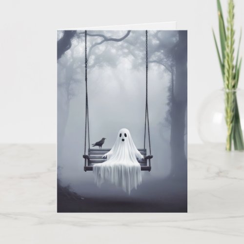 Birthday Ghost On A Swing With Raven Card