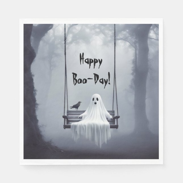 Birthday Ghost On A Swing With Raven Napkins (Front)