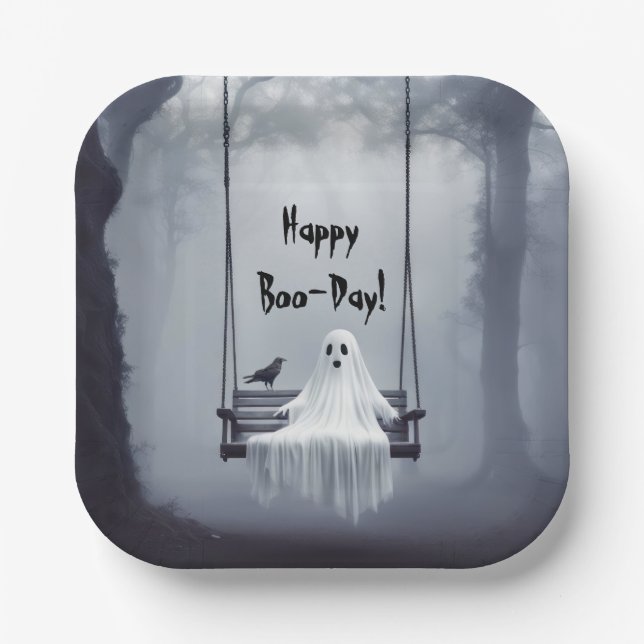 Birthday Ghost On A Swing With Raven Paper Plates (Front)