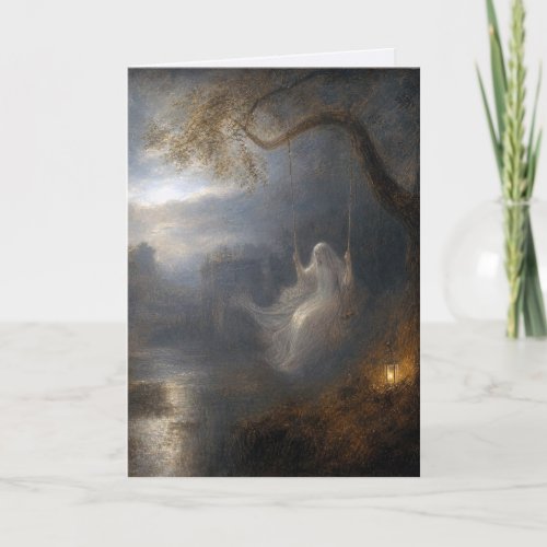 Birthday Ghost on a Tree Swing in Moonlight Card