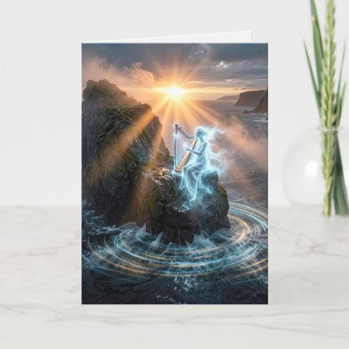 Birthday Ghostly Ocean Spirit Playing a Harp  Card