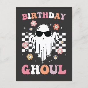 Birthday Ghoul Ghost Halloween Groovy Retro Invitation Postcard