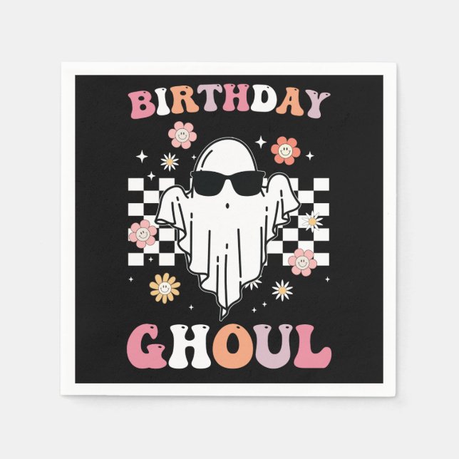 Birthday Ghoul Ghost Halloween Groovy Retro Napkins (Front)