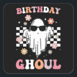 Birthday Ghoul Ghost Halloween Groovy Retro Square Sticker<br><div class="desc">Birthday Ghoul Ghost Halloween Groovy Retro</div>
