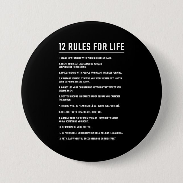 Birthday Gift 12 Rules For Life Button (Front)