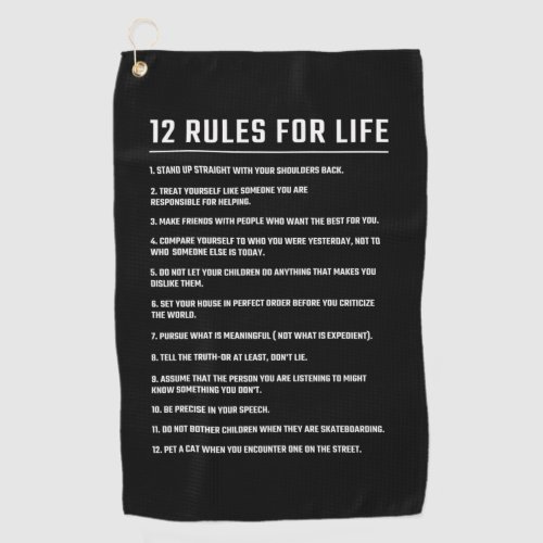 Birthday Gift 12 Rules For Life Golf Towel