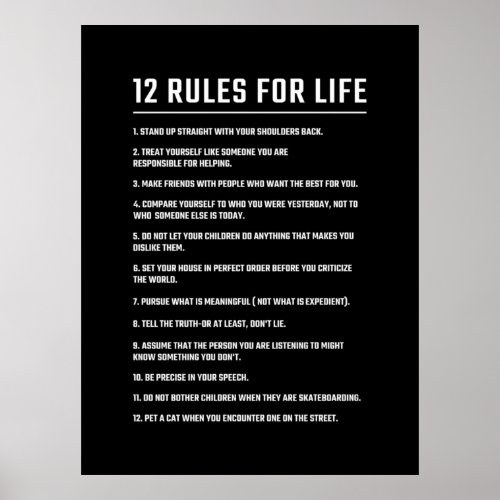 Birthday Gift 12 Rules For Life Poster