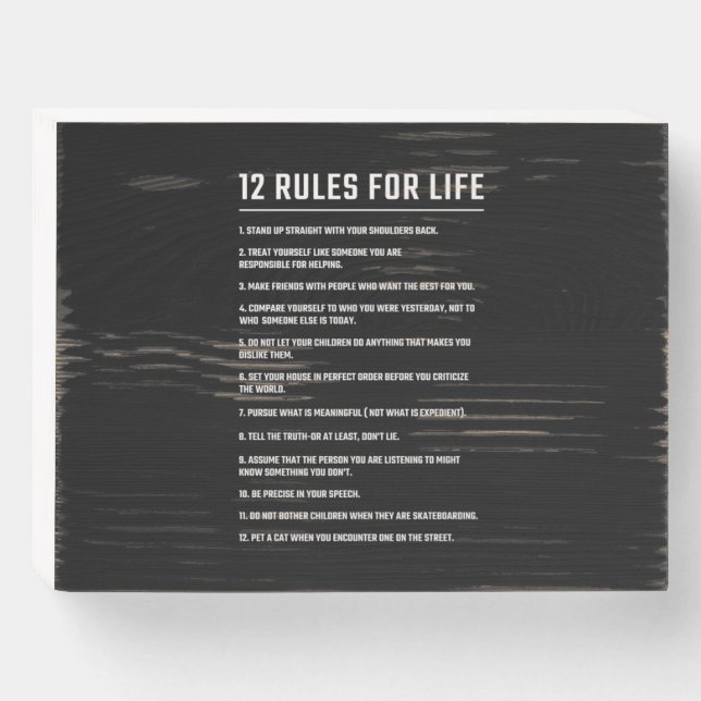 Birthday Gift 12 Rules For Life Wooden Box Sign (Front Horizontal)