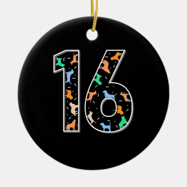 Birthday Gift | 16th Birthday With Dog Ceramic Ornament (Front)