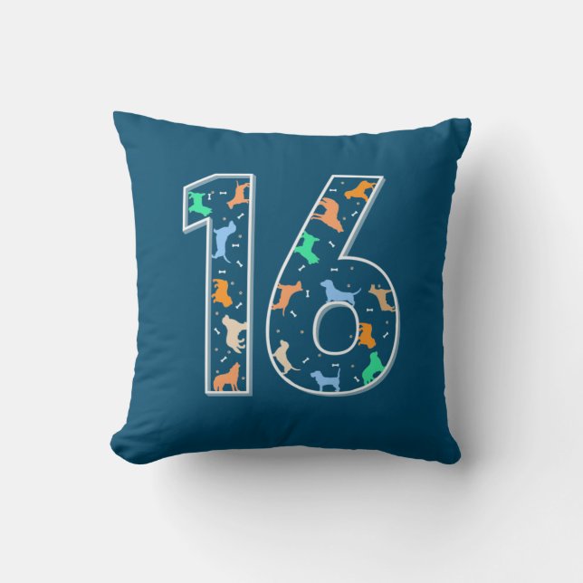 Birthday Gift | 16th Birthday With Dog Throw Pillow (Front)