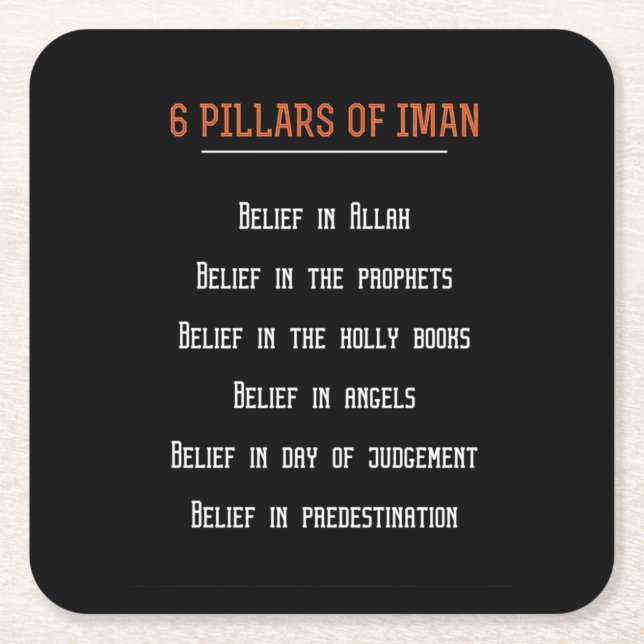Birthday Gift 6 Pilars Of Iman Square Paper Coaster (Front)