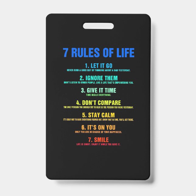 Birthday Gift 7 Rules Of Life Badge (Front)