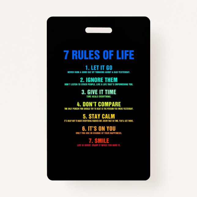 Birthday Gift 7 Rules Of Life Badge (Front)