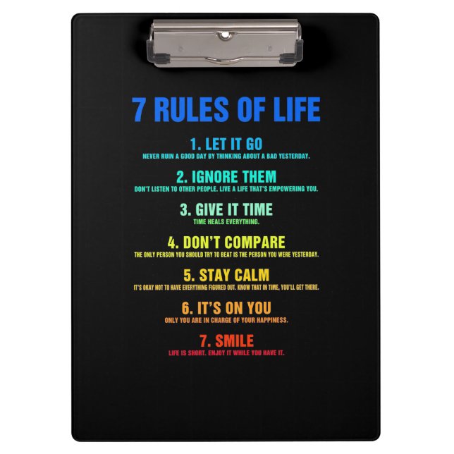 Birthday Gift 7 Rules Of Life Clipboard (Front)