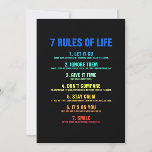 Birthday Gift 7 Rules Of Life Invitation