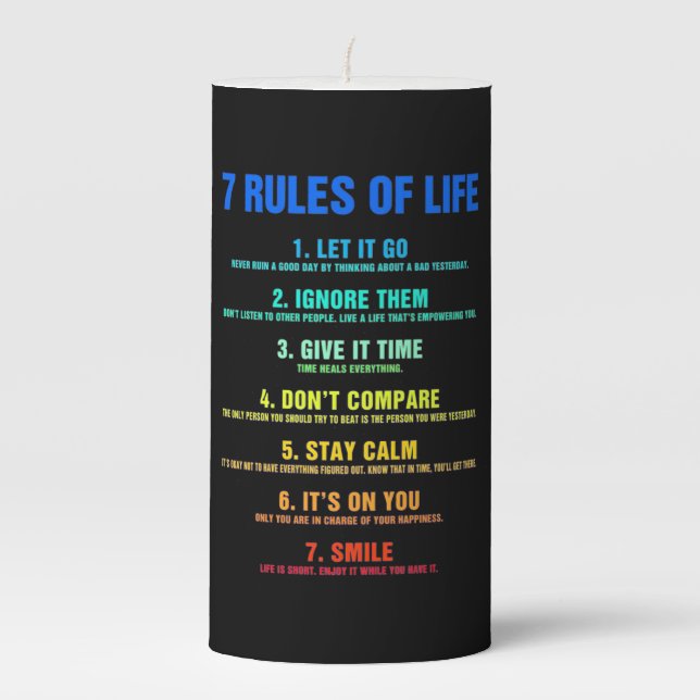 Birthday Gift 7 Rules Of Life Pillar Candle (Front)