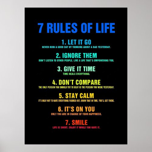 Birthday Gift 7 Rules Of Life Poster